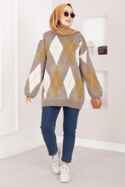 Alternative view of Oversized Knit Sweater with Houndstooth Pattern Mink