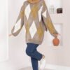 Oversized Knit Sweater with Houndstooth Pattern Mink - Image 5