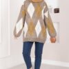 Oversized Knit Sweater with Houndstooth Pattern Mink - Image 10