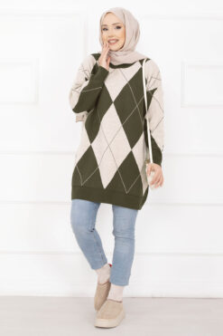 Diamond Pattern Knit Sweater Khaki