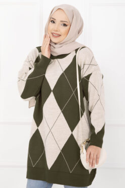 Alternative view of Diamond Pattern Knit Sweater Khaki