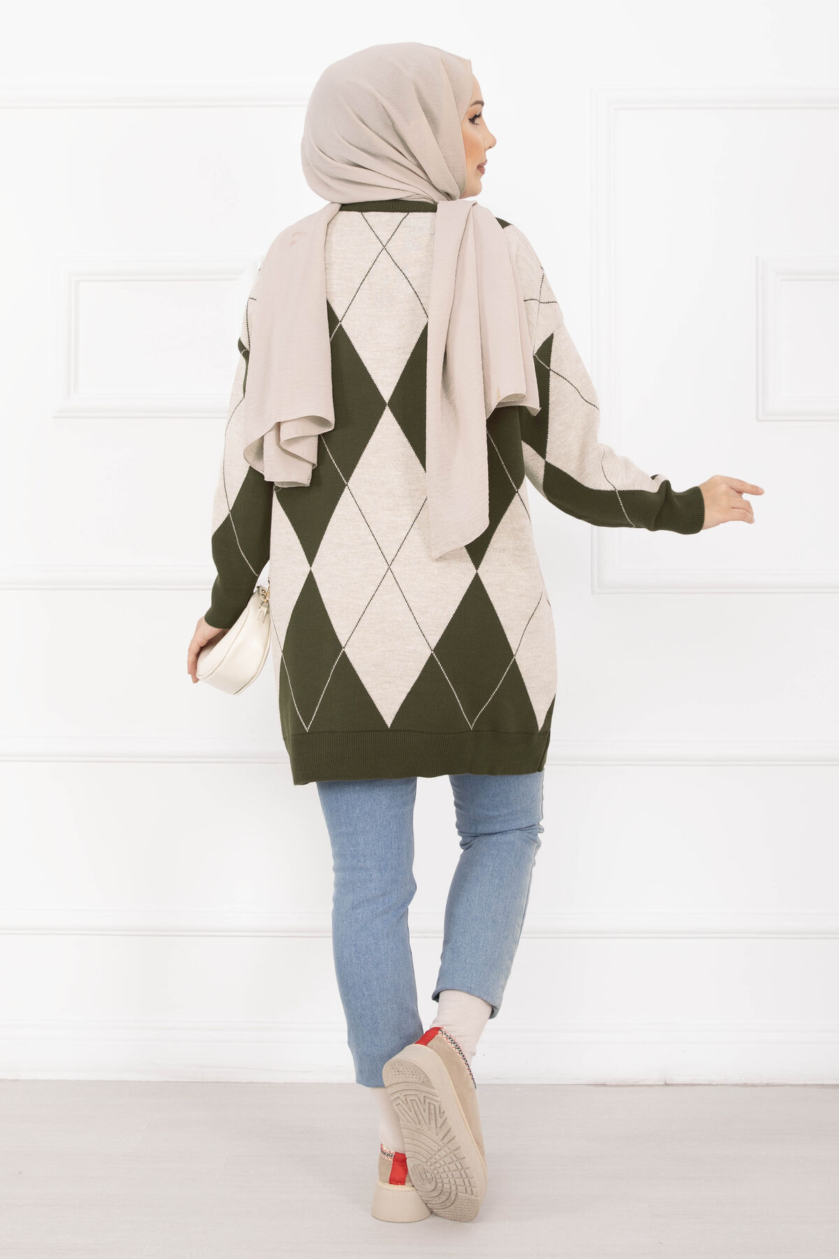 Diamond Pattern Knit Sweater Khaki - Imagen 5