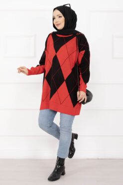Diamond Pattern Knit Sweater Red