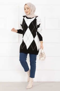 Diamond Pattern Knit Sweater Black