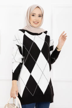 Alternative view of Diamond Pattern Knit Sweater Black