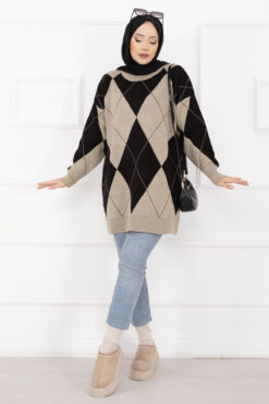 Diamond Pattern Knit Sweater Mink