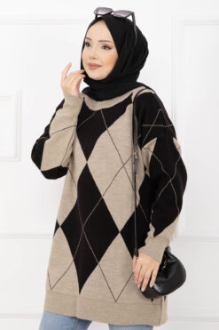Alternative view of Diamond Pattern Knit Sweater Mink