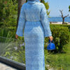 Diamond Pattern Two-Piece Knit Dress with Inner Layer Baby Blue - Imagen 6