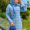 Diamond Pattern Two-Piece Knit Dress with Inner Layer Baby Blue - Imagen 2