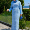 Diamond Pattern Two-Piece Knit Dress with Inner Layer Baby Blue - Imagen 5