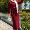 Diamond Pattern Two-Piece Knit Dress with Inner Layer Burgundy - immagine 3