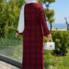Diamond Pattern Two-Piece Knit Dress with Inner Layer Burgundy - immagine 6