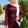 Diamond Pattern Two-Piece Knit Dress with Inner Layer Burgundy - immagine 2