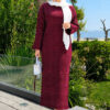 Diamond Pattern Two-Piece Knit Dress with Inner Layer Burgundy - immagine 5