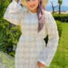 Diamond Pattern Two-Piece Knit Dress with Inner Layer Ecru - الصورة 2