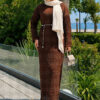 Diamond Pattern Two-Piece Knit Dress with Inner Layer Brown – Bild 2