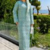 Diamond Pattern Two-Piece Knit Dress with Inner Layer Mint - Imagen 3