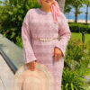 Diamond Pattern Two-Piece Knit Dress with Inner Layer Powder Pink - immagine 4