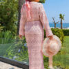 Diamond Pattern Two-Piece Knit Dress with Inner Layer Powder Pink - immagine 7