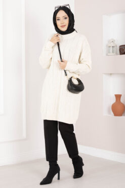 Houndstooth Knit Tunic Ecru