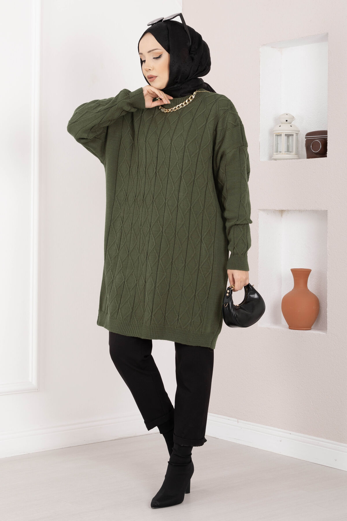 Houndstooth Knit Tunic Red - immagine 7