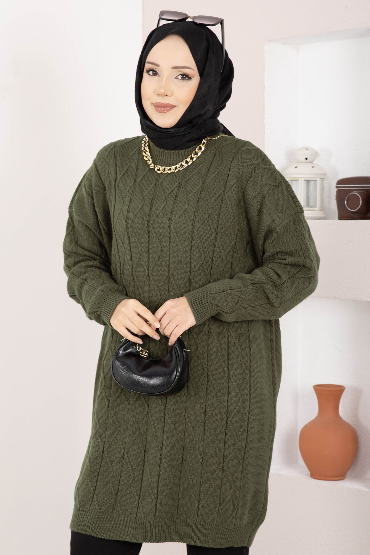 Houndstooth Knit Tunic Red - immagine 8