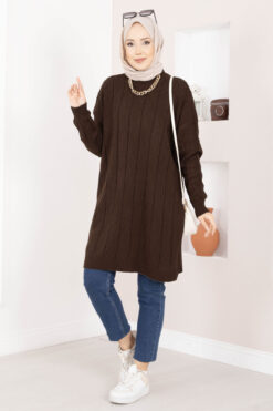 Houndstooth Knit Tunic Brown