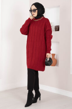 Houndstooth Knit Tunic Red