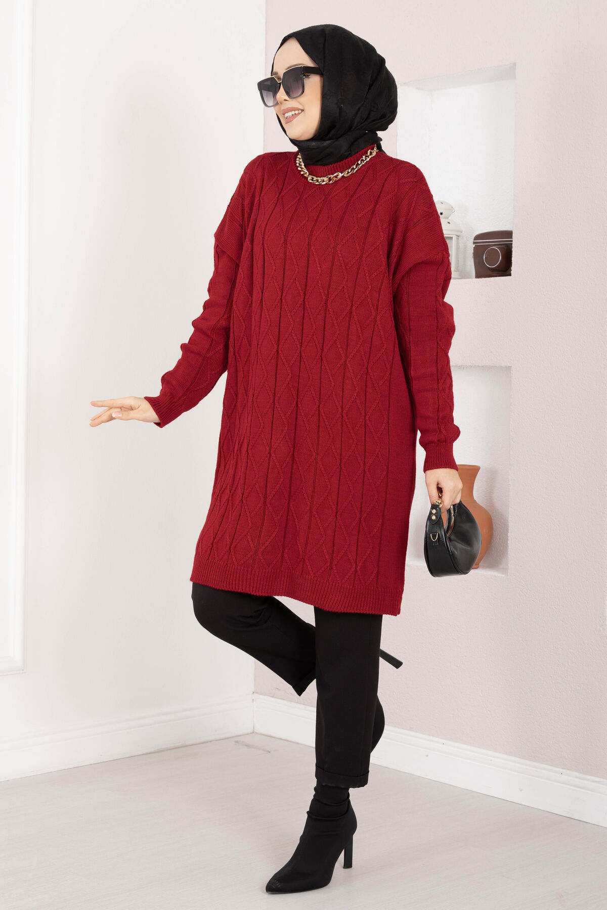 Houndstooth Knit Tunic Red - immagine 3