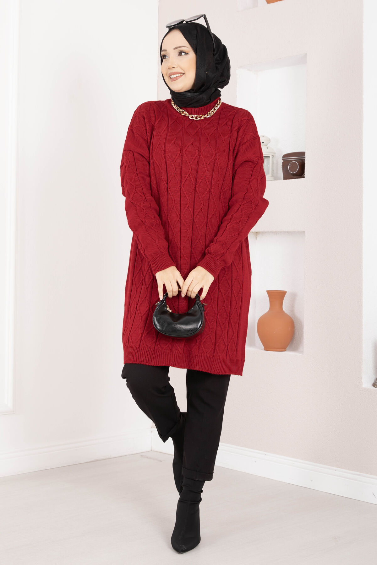Houndstooth Knit Tunic Red - immagine 4