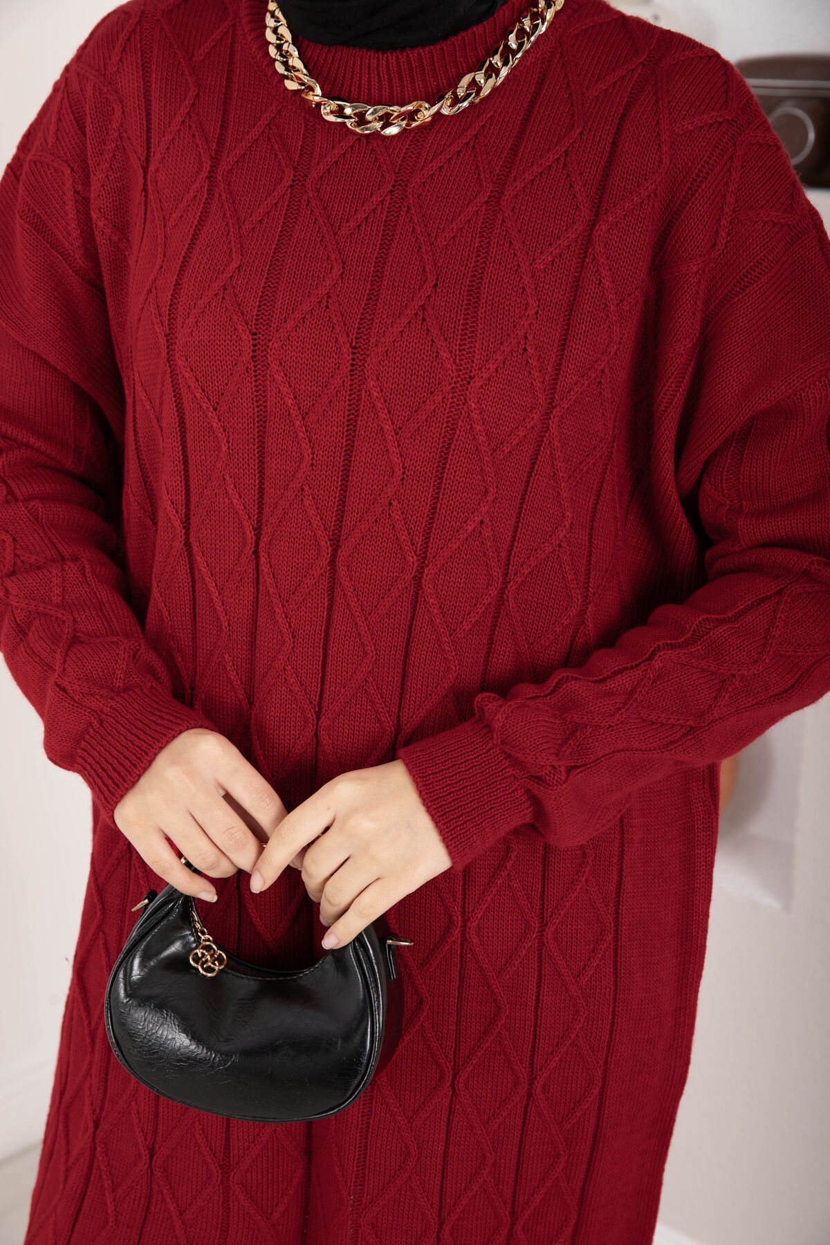 Houndstooth Knit Tunic Red - immagine 5