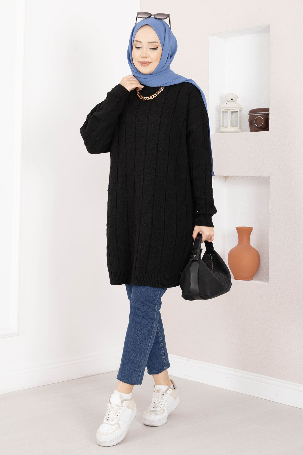 Houndstooth Knit Tunic Black – Image 3