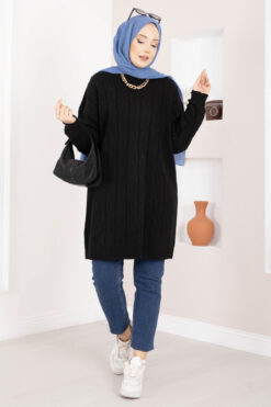 Houndstooth Knit Tunic Black