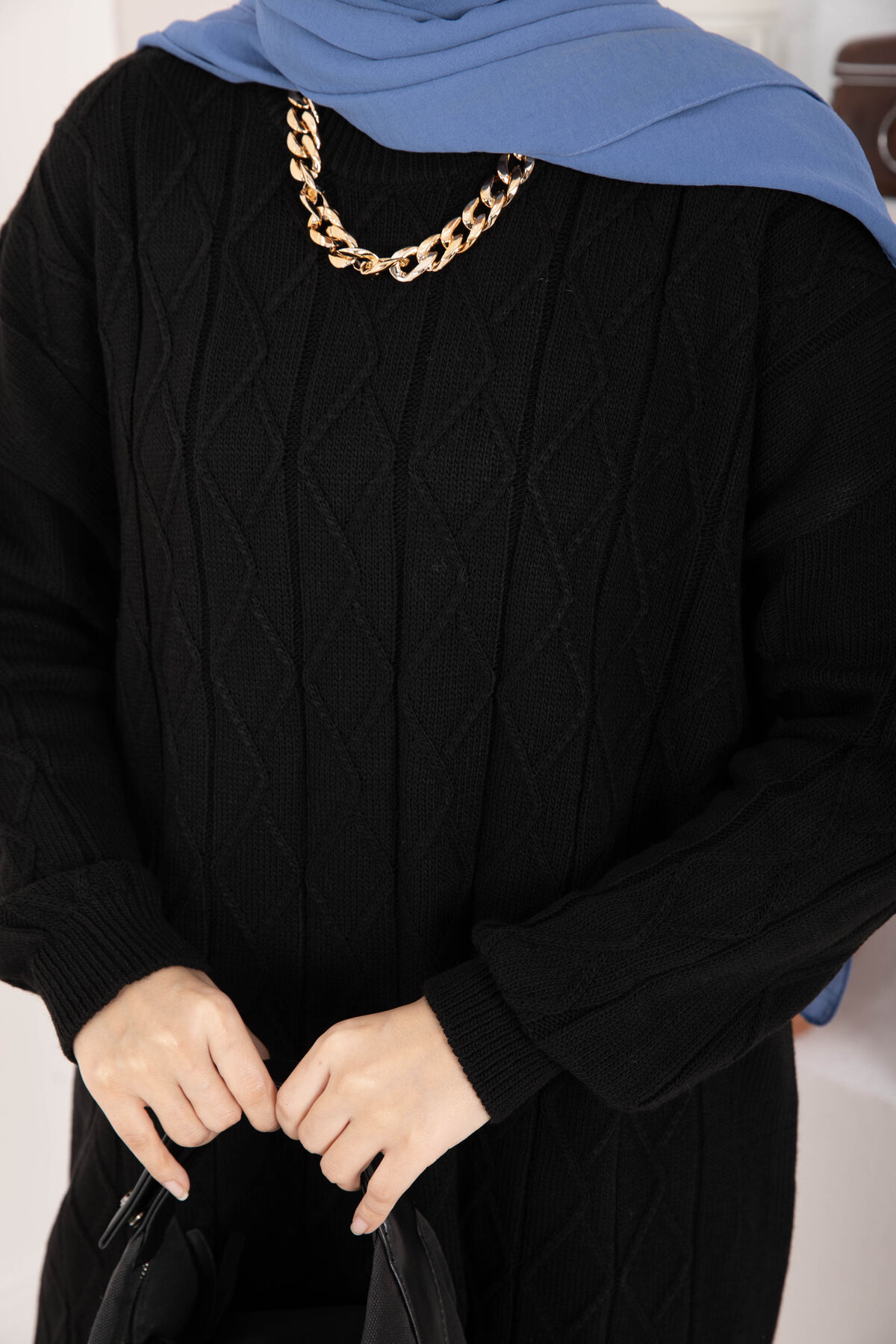 Houndstooth Knit Tunic Black – Image 5
