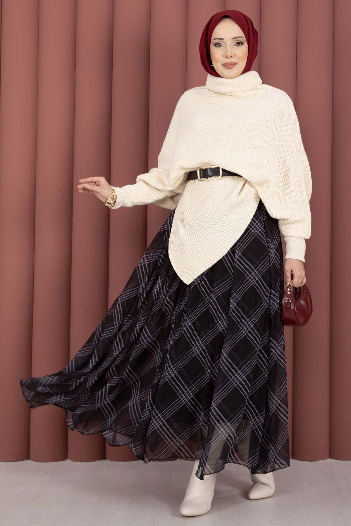 Asymmetrical Turtleneck Knit Sweater Ecru - Image 3