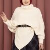 Asymmetrical Turtleneck Knit Sweater Ecru - Image 2