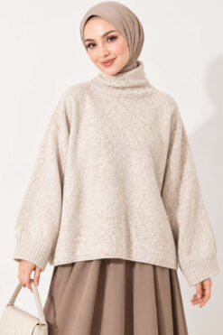 Oversized Crew Neck Knit Sweater Beige