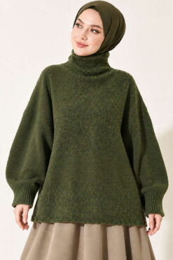 Oversized Crew Neck Knit Sweater Green