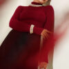 Fisherman Neck Fingerless Knit Sweater Burgundy