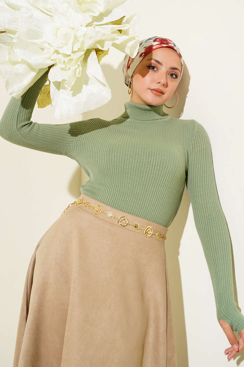 Fisherman Neck Fingerless Knit Sweater Hazel