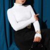 Fisherman Neck Fingerless Knit Sweater Ecru