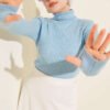 Fisherman Neck Fingerless Knit Sweater Blue