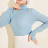 Fisherman Neck Fingerless Knit Sweater Blue – Bild 2