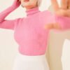 Fisherman Neck Fingerless Knit Sweater Pink