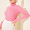Fisherman Neck Fingerless Knit Sweater Pink - immagine 2