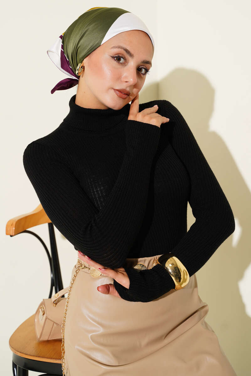 Fisherman Neck Fingerless Knit Sweater Black