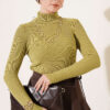Fisherman Neck Fingerless Knit Sweater Oil Green