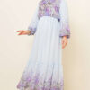Balloon Sleeve Floral Print Chiffon Dress Blue
