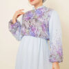 Balloon Sleeve Floral Print Chiffon Dress Blue - الصورة 2