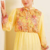 Balloon Sleeve Floral Print Chiffon Dress Yellow - Imagen 2